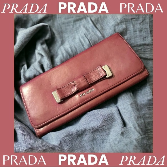💎EUC💎 PRADA Leather Ribbon Bifold Clutch/Long Wallet 💎PRISTINE💎 Dusty Rose - Picture 1 of 15